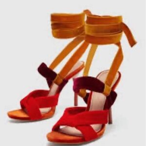 Zara color block velvet heels